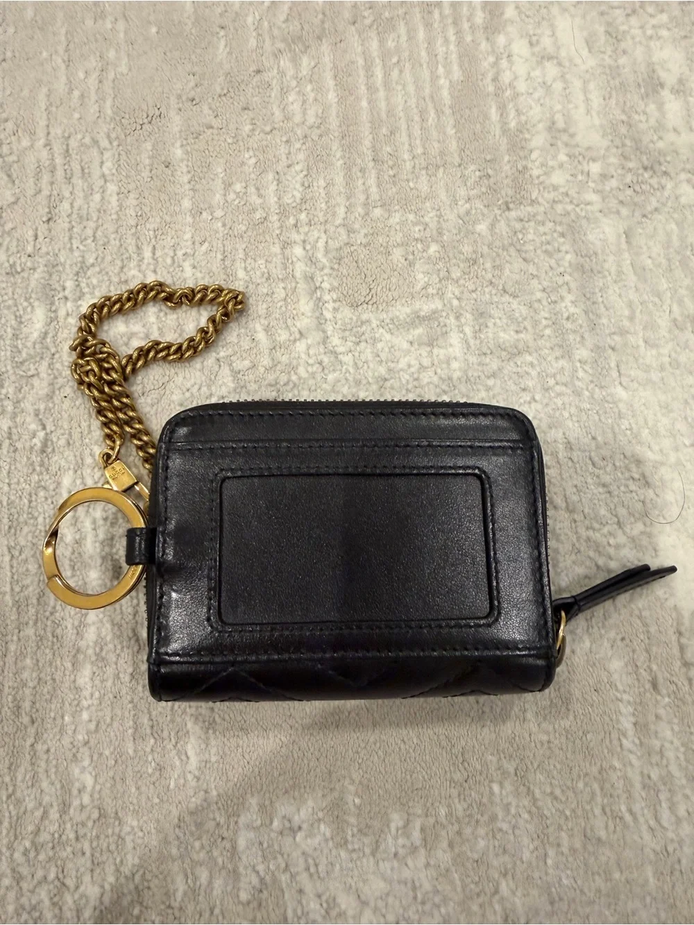 Gucci Black Chevron Matelassé Card Holder Wallet with Gold Chain Strap